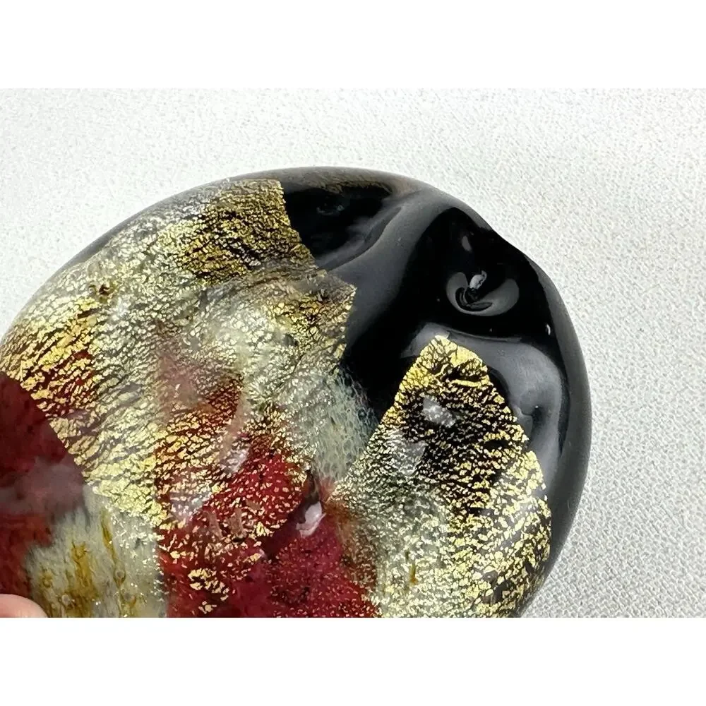 Art Glass Paperweight Artist Signed Gold Leaf Aventurine Pink Black Ovoid 4”